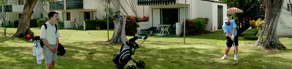 Guest of Plum Tree Club playing golf on the Club Rockley Golf Course, in Barbados.